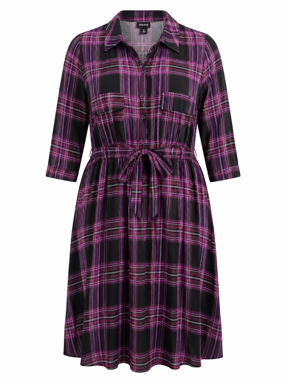 TORRID | Preppy Academia Purple Black Plaid Belted Shirt Dress Whimsy Goth | 3X